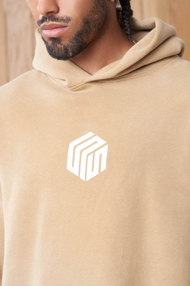 mandalay article 6 cube logo hoodie powder beige