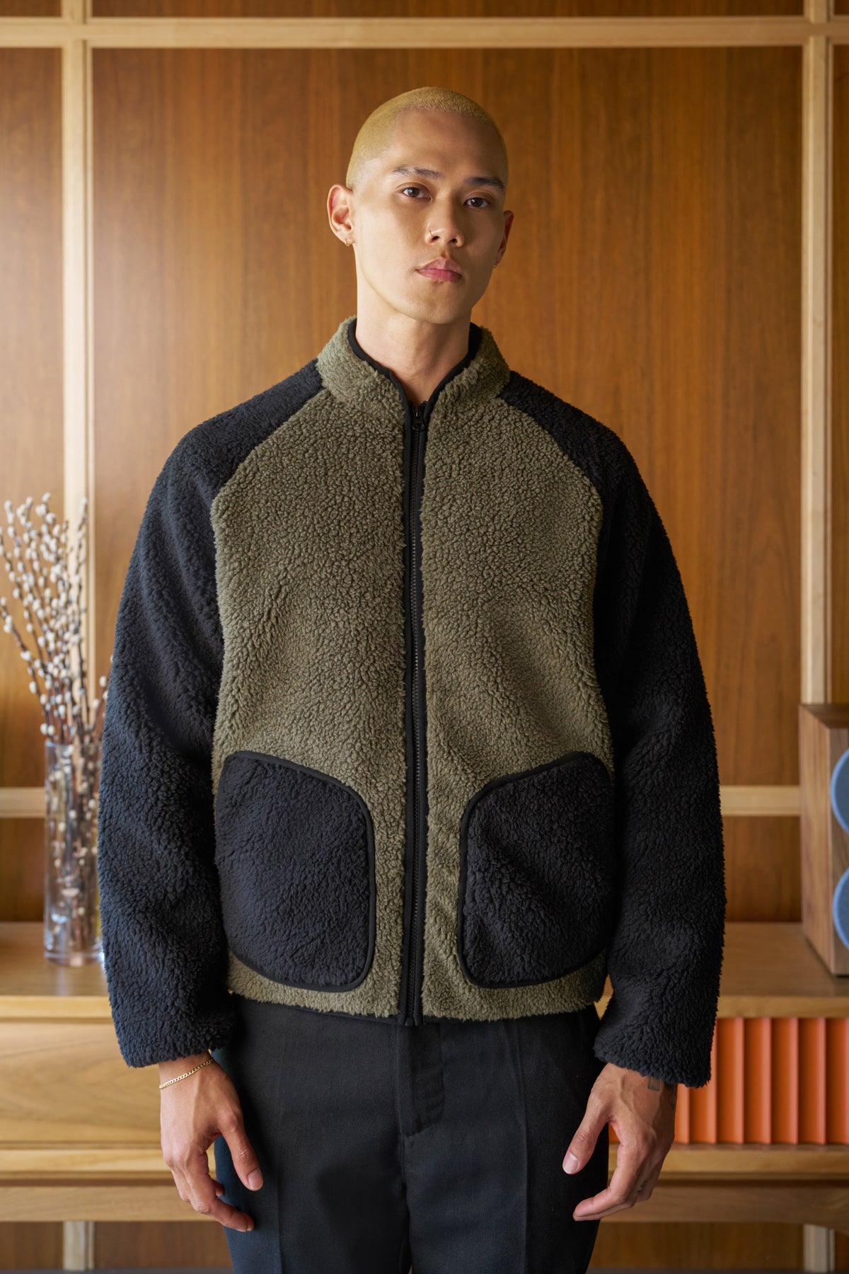 scrt society | ventura article 5 embroidered sherpa jacket olive