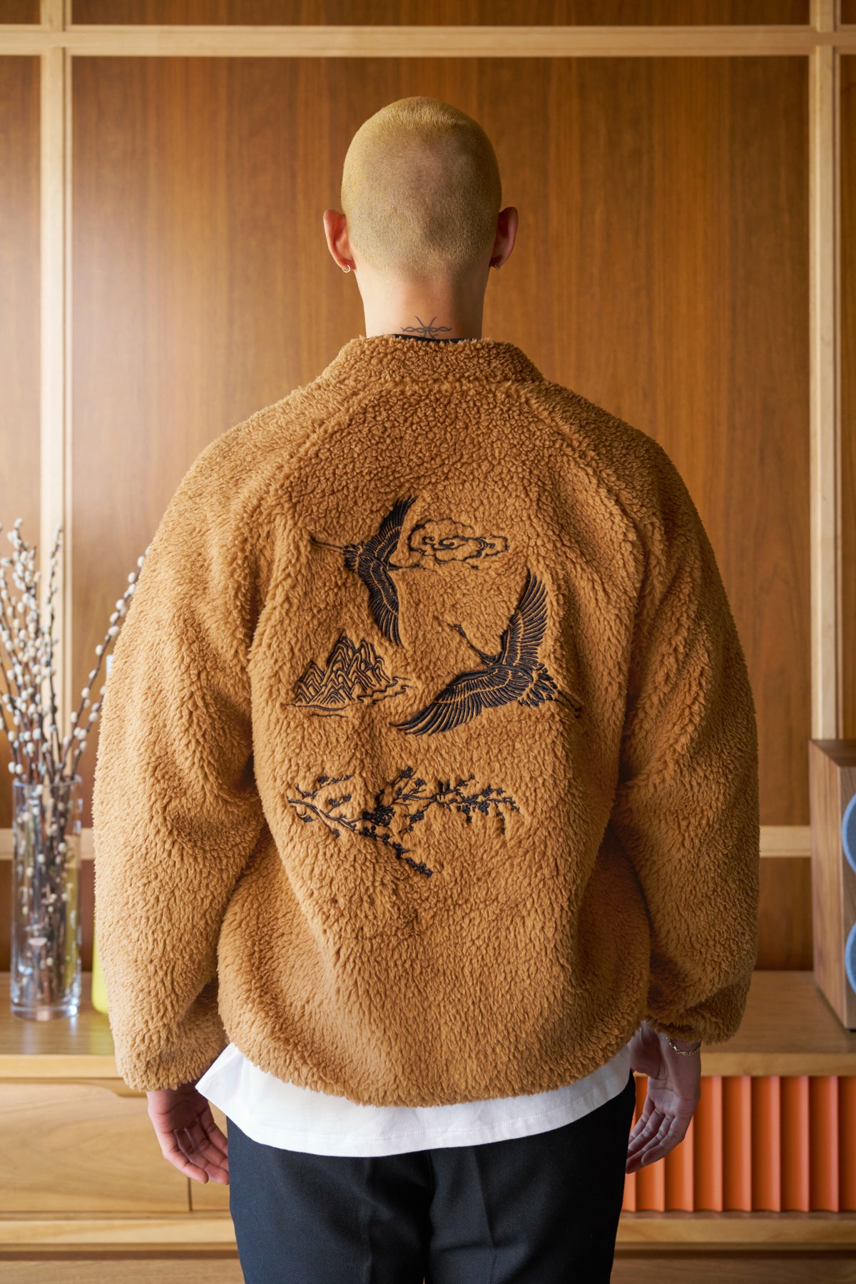 scrt society | ventura article 5 embroidered sherpa jacket olive