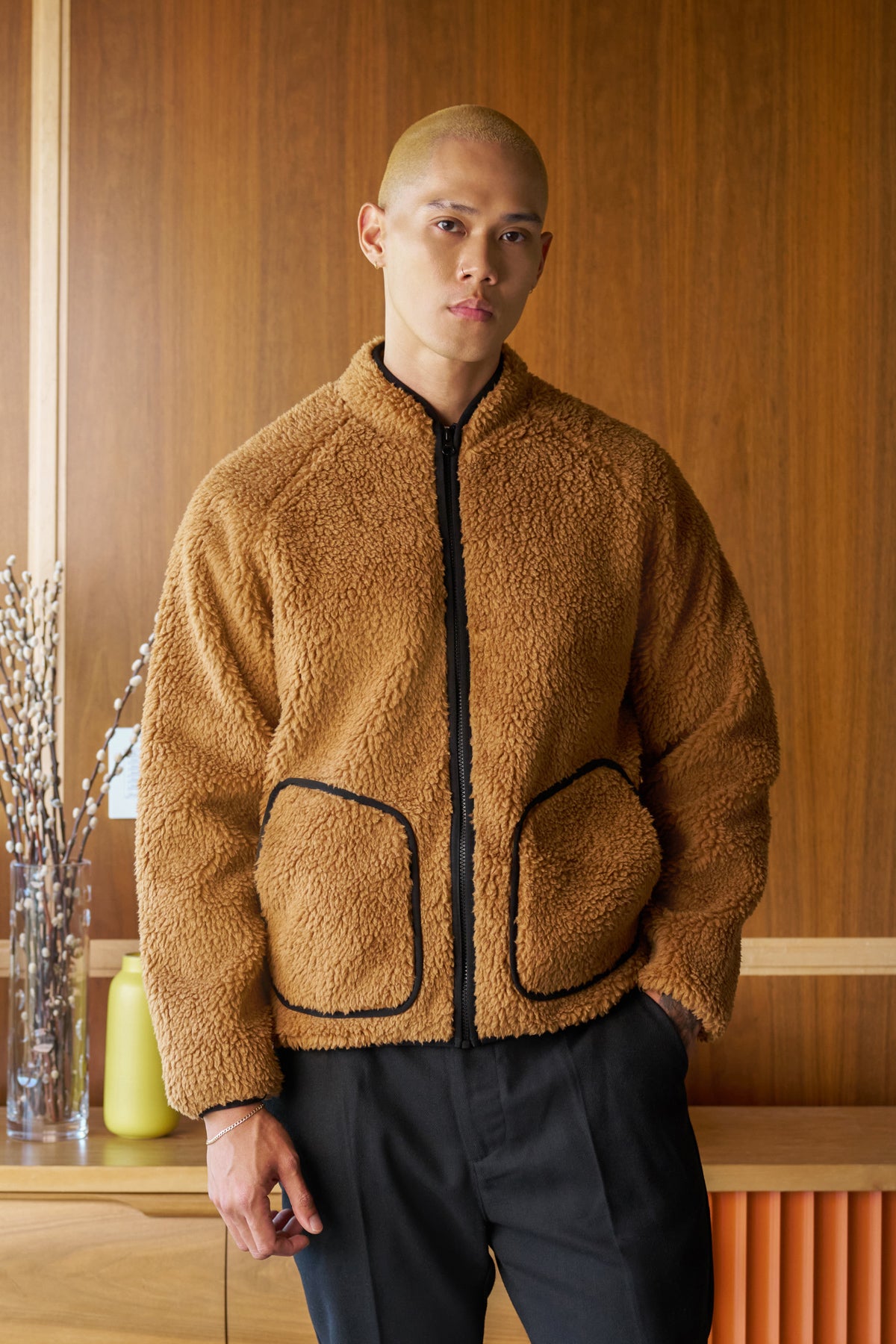 scrt society | ventura article 5 embroidered sherpa jacket olive