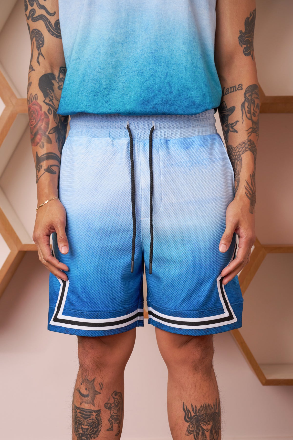 wilshire article 3 mesh gradient shorts gradient aqua