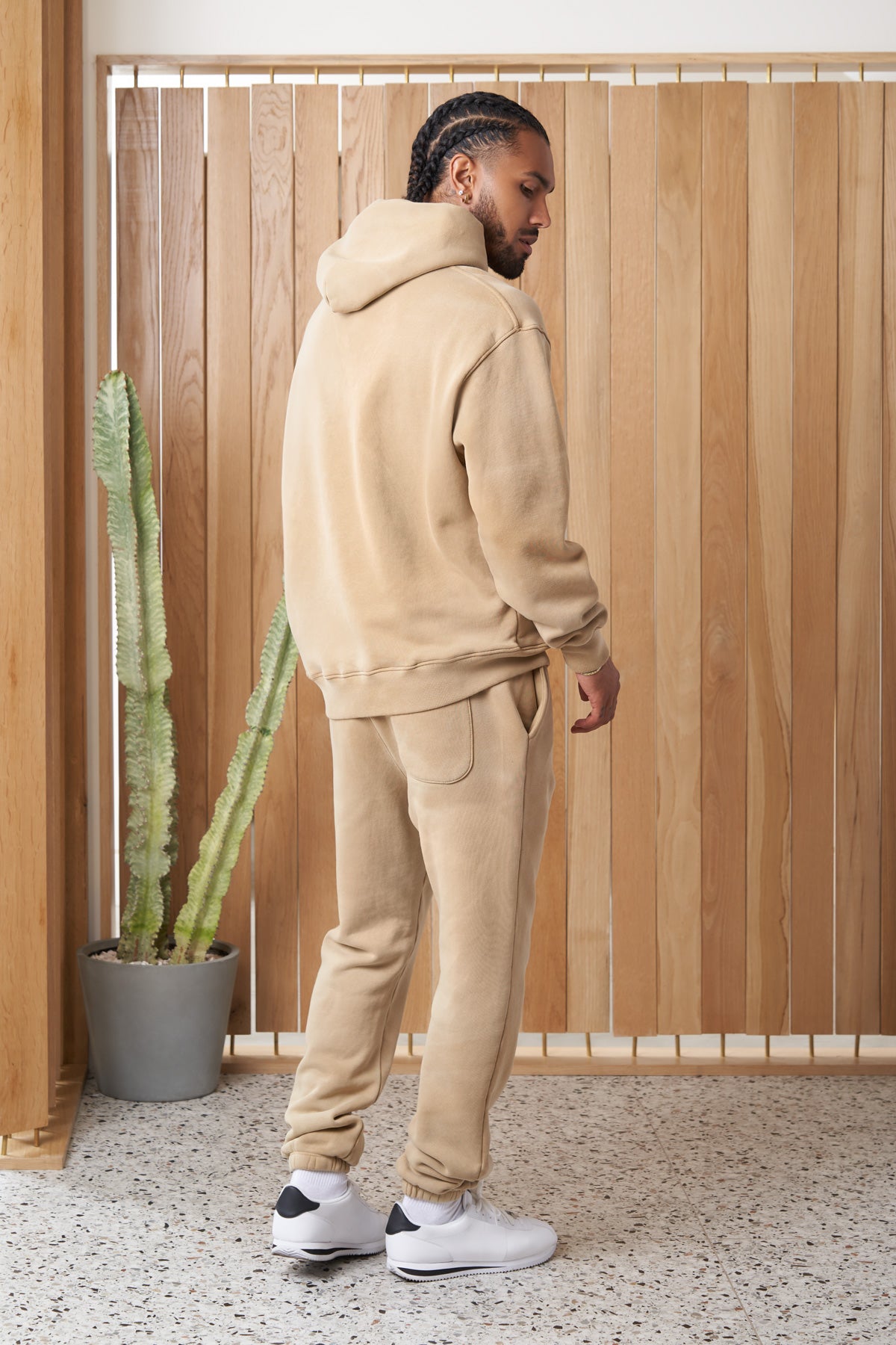 mandalay article 6 cube logo hoodie powder beige