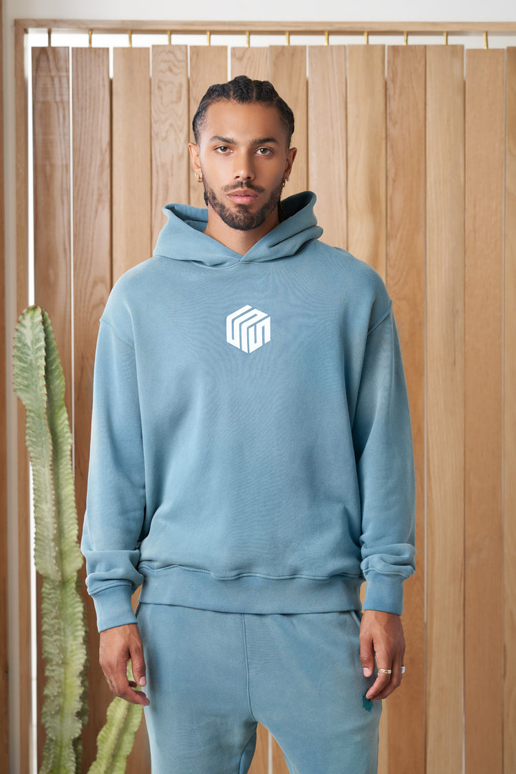 mandalay article 6 cube logo hoodie vintage teal