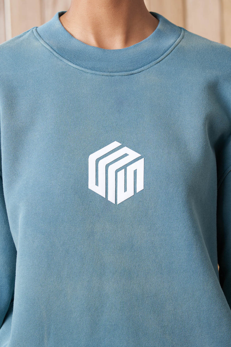 odell article 6 cube logo sweatshirt vintage teal