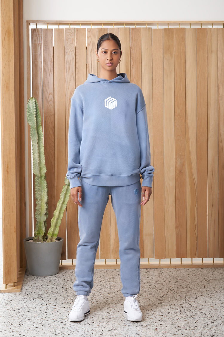 mandalay article 6 cube logo hoodie powder blue