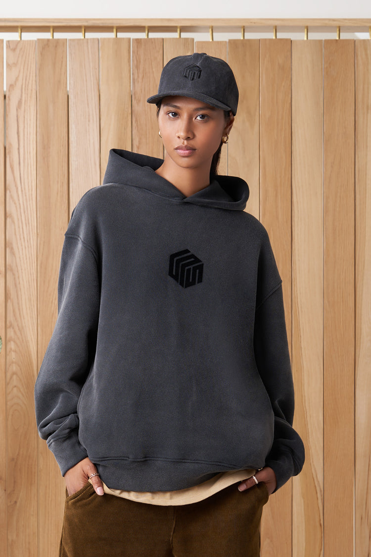 fairview article 7 denim cube logo hat black