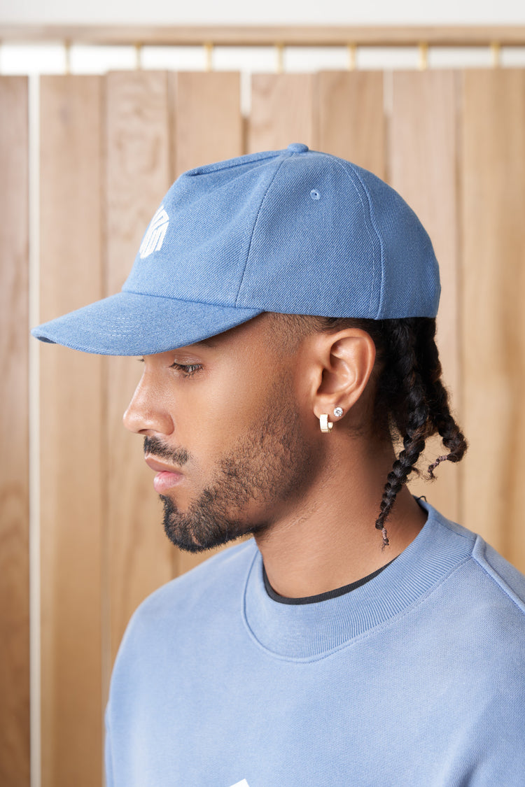 fairview article 7 denim cube logo hat blue