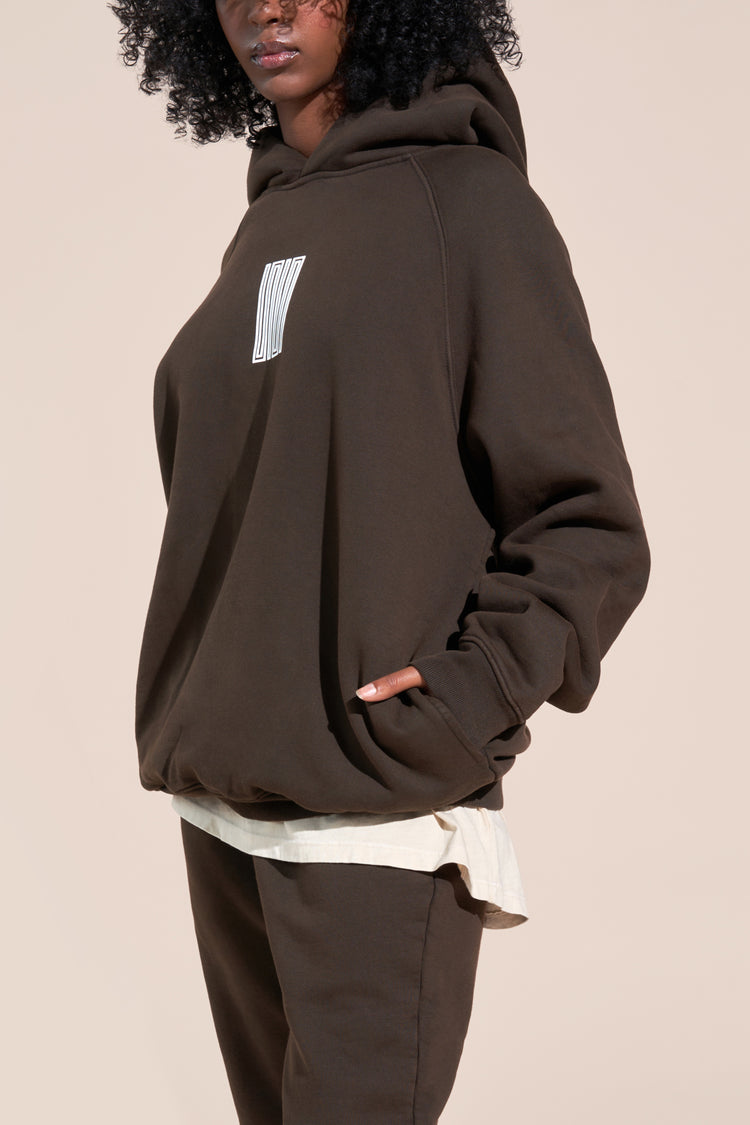 encino article 6 logo raglan hoodie brown